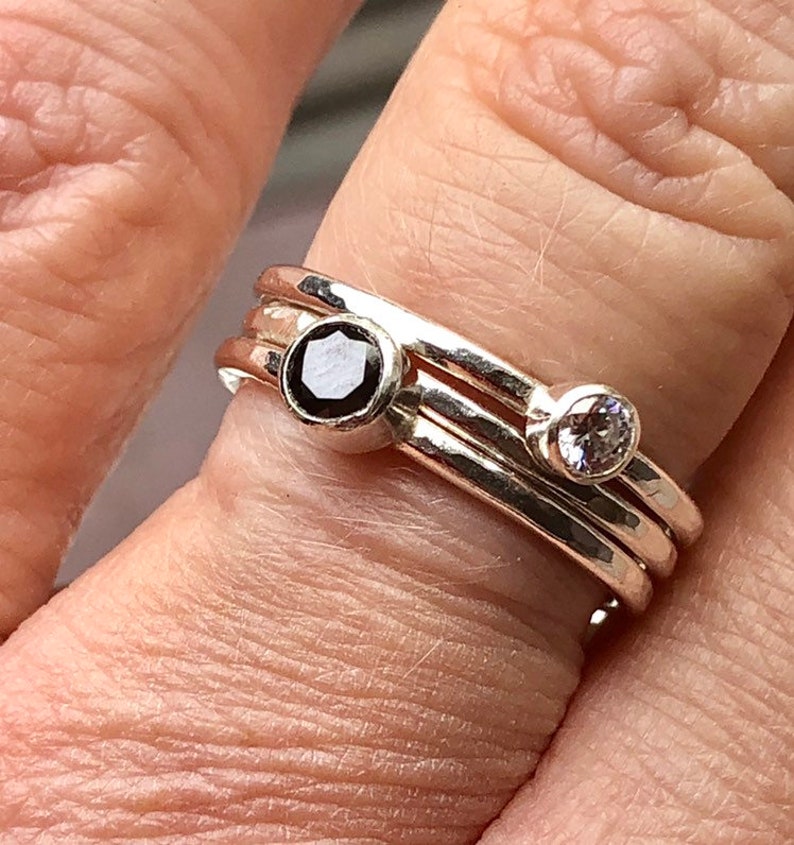Stacking rings / Black diamond stacking ring / Black and white | Etsy