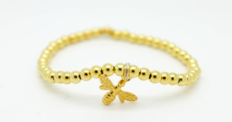 gold charm bracelet Gold bumble bee charm bracelet Gold ball bracelet Gold bee bracelet