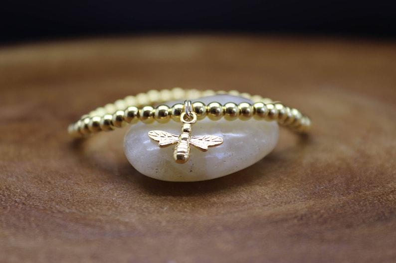 gold charm bracelet Gold bumble bee charm bracelet Gold ball bracelet Gold bee bracelet
