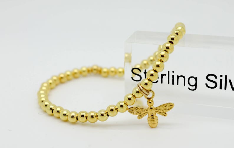 gold charm bracelet Gold bumble bee charm bracelet Gold ball bracelet Gold bee bracelet
