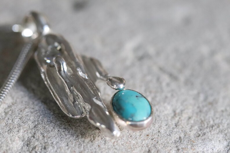 Turquoise pendant necklace, silver pendant, Straw cast pendant image 3