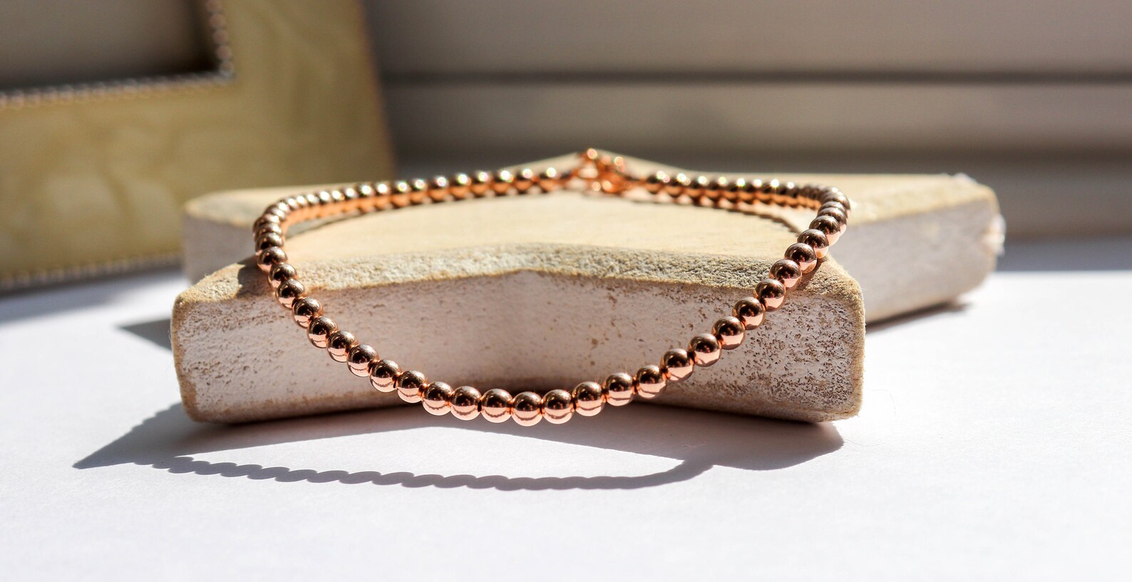 Rose Gold Bead Bracelet Rose Gold Stacking Bracelet Rose Etsy