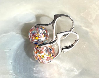 Klimt inspired Murano glass lever back earrings / Multi coloured Murano glass Silver earrings