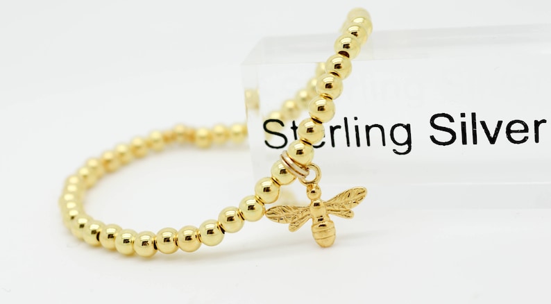 gold charm bracelet Gold bumble bee charm bracelet Gold ball bracelet Gold bee bracelet