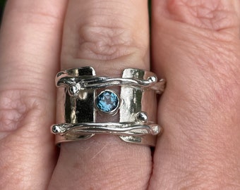 Blue Topaz ring, London Blue Topaz band ring, Wide band ring