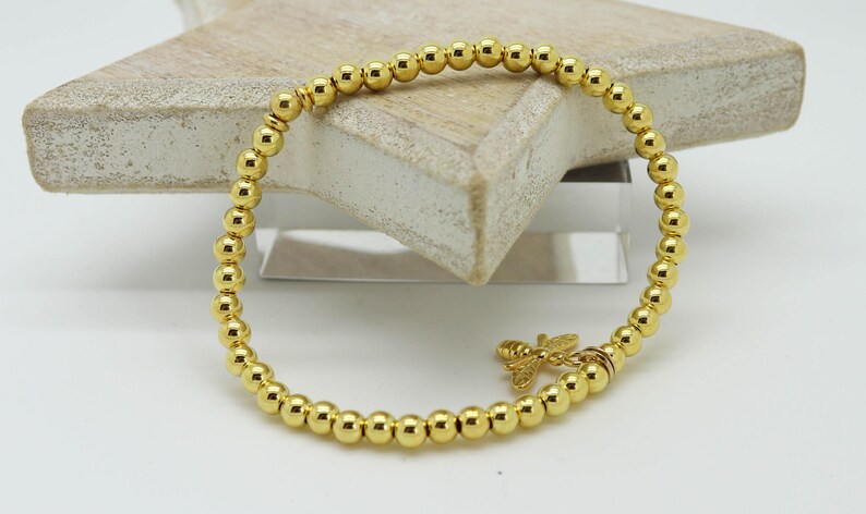 gold charm bracelet Gold bumble bee charm bracelet Gold ball bracelet Gold bee bracelet