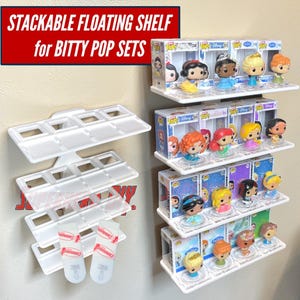 STACKABLE Floating Shelf for Funko Bitty Pop Sets | Wall Mount for Funko Bitty Pops | Includes Command Strip