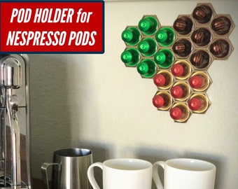 Honeycomb Holder for ORIGINAL Nespresso Coffee Pods | Includes Command Strip | Each holds 7 ORIGINAL capsules | Wall mount holder