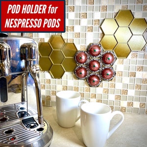 Honeycomb Holder for Vertuo Coffee Pods | Includes Command Strip | Each holds 7 Vertuo capsules | Wall mount holder for Vertuoline