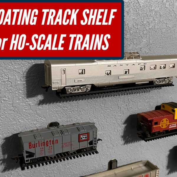 Floating HO-Scale Train Track Shelf | Display your HO-scale train with this floating shelf track! | Train Display Shelf + Command strips