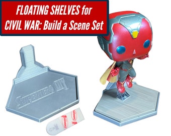 Floating Shelves for Civil War Build a Scene set | Hex design fits Captain America: Civil War Funko Pop bases | Comes with Command strips!