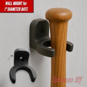 Baseball Bat Holder Wall Mount | fits 1&quot; diameter handle
