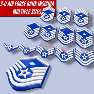 3D Air Force Enlisted Rank Display Insignia | Multiple sizes available | Great for wall mount or shadowbox
