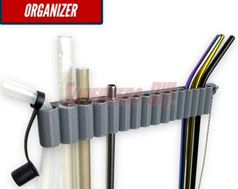 Reusable Straw Organizer | 3D-printed Straw Holder with command strips for easy mounting | Great for water bottle straws or metal straws