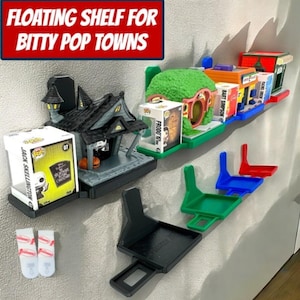 Floating Shelf for Bitty Pop Towns | Wall mount your Bitty Pop towns and keep the Bitty Pop with it | Includes Command strip