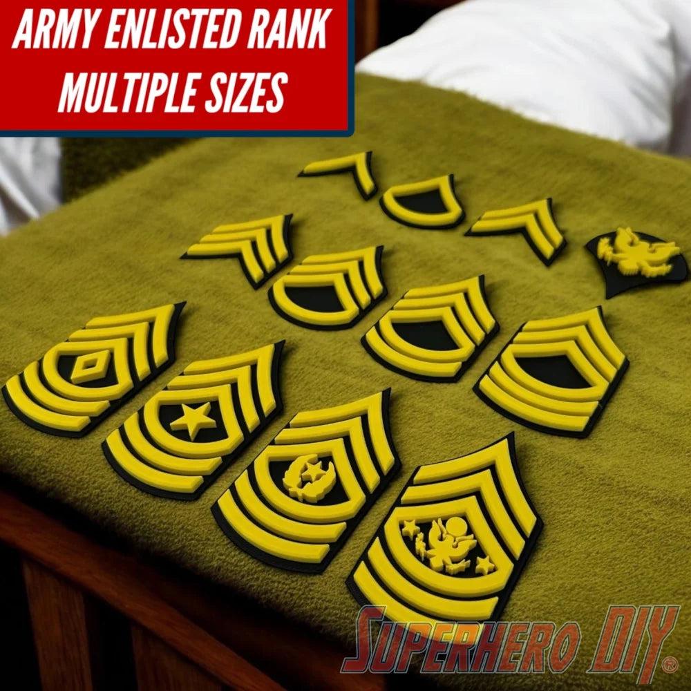 Army Enlisted Rank Set | E-2 to E-9 | 3D Printed Insignia in Multiple Sizes for Tribute, Gift, or Shadowbox Display