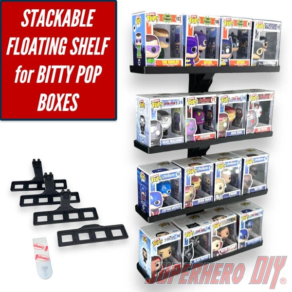 STACKABLE Floating Shelf for Bitty Pop Boxes | Fits your whole set of Bitty Pops | Includes Command Strip