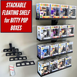STACKABLE Floating Shelf for Bitty Pop Boxes | Wall Mount for Funko Bitty Pops | Includes Command Strip