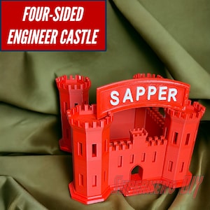 FULL Four-Sided Engineer Castle 3D-Printed | Combat Engineer Army Corps of Engineers Castle | Includes 4&quot; SAPPER tab