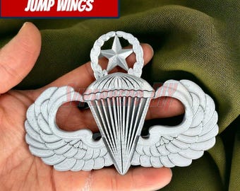希少美品 1950年代◆アメリカ海兵隊 純銀製/SILVER 襟章/バッジ/徽章 Original Genuine US Army Senior Parachutist Badge Metal Jump Wings