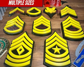 Army Enlisted Rank Set | E-2 to E-9 | 3D Printed Insignia in Multiple Sizes for Tribute, Gift, or Shadowbox Display