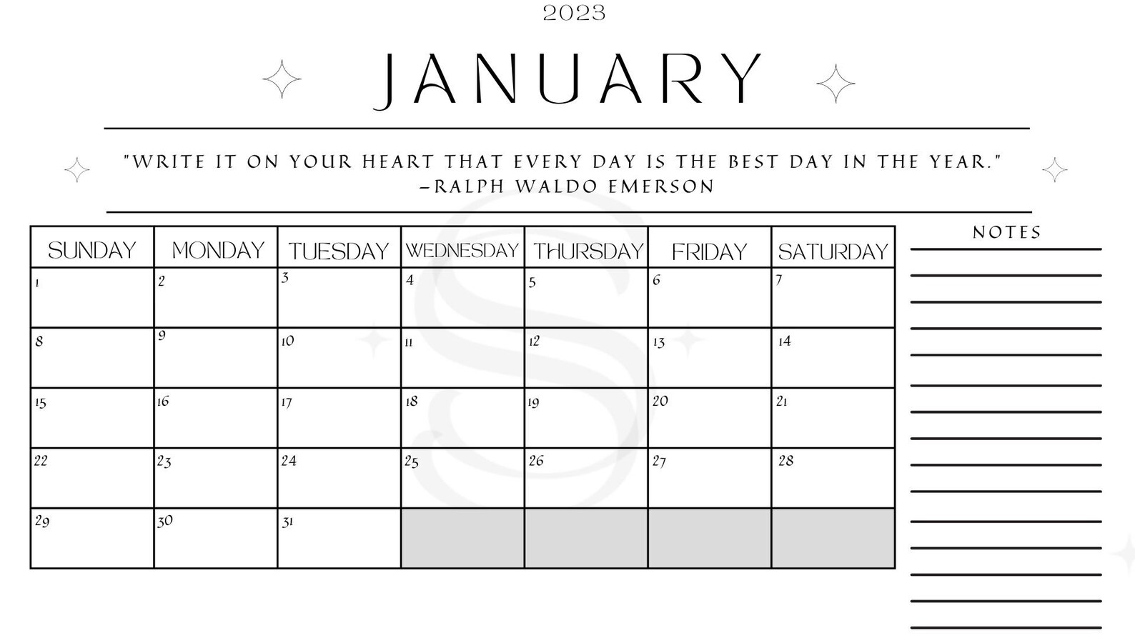 2023 Printable Calendar 2023 Calendar Digital Download Desk Calendar