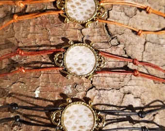 Barnett's Lancehead Shed Leather and Gold Adjustable Bracelet