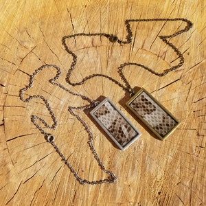Puff Adder Shed Silver/Copper Rectangular Pendant Necklace