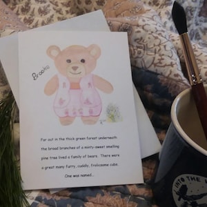 Carte de voeux pour enfants imprimée à l'aquarelle Bear Family Collection. Avec Brooke. Toutes les occasions 5 x 7