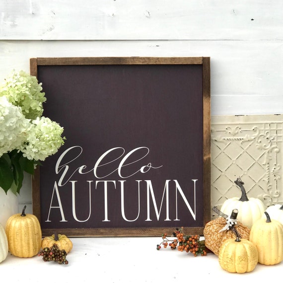 Hello Autumn 18x18 Fall Sign Fall decor farmhouse sign | Etsy