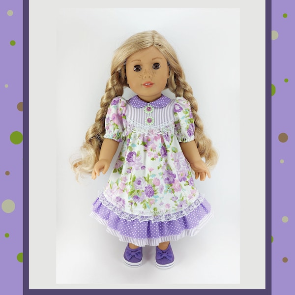 PDF Dress for doll AG 18 " purple, made of cotton fabric