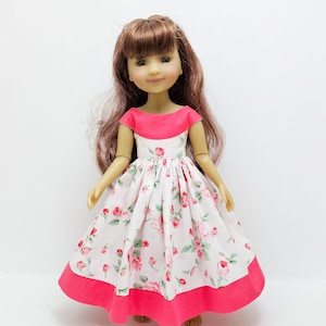 Bright pink dress  for Ruby Red Dolls, hand-sewn from cotton