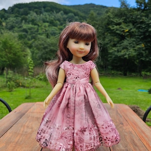 Delicate cotton dress in pastel pink colors for Ruby Red Dolls, hand-sewn from cotton
