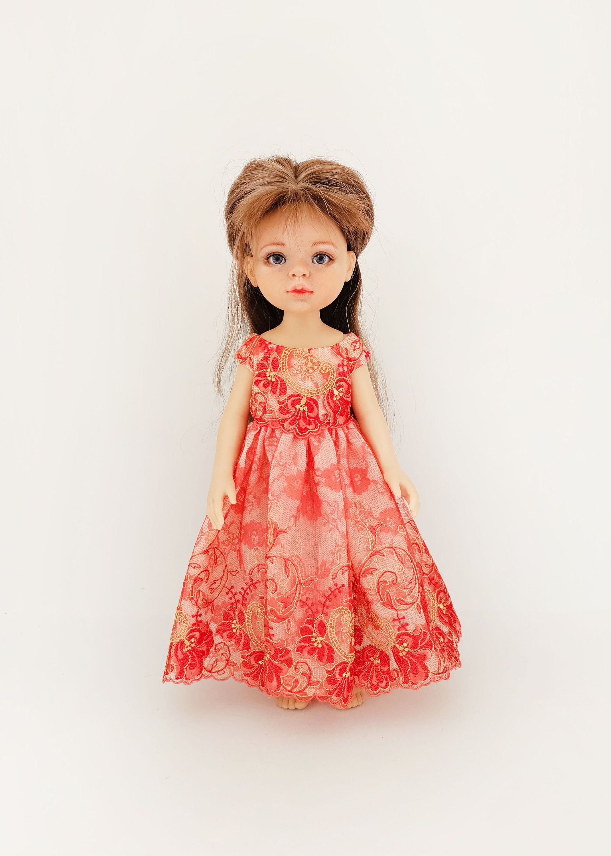 人形用の赤いレースのドレス パオラ・レイナ コットン製手縫い - Etsy 日本