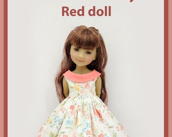 Cartamodello e tutorial fotografico di un abito in stile anni '60 per una bambola Rosso Ruby, realizzato in tessuto di cotone