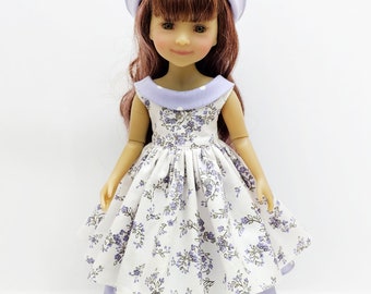 Lavender dress and hat in 60s style  for Ruby Red Dolls, hand-sewn from cotton