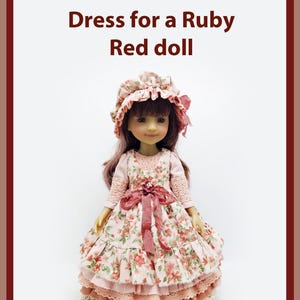 Modello PDF e tutorial fotografico di un vestito a strati per la bambola Ruby Red Fashion Friends, realizzato in tessuto di cotone