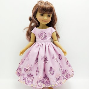Pink  cotton dress with guipure lace for Ruby Red Dolls, hand-sewn from cotton