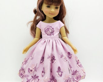 Pink  cotton dress with guipure lace for Ruby Red Dolls, hand-sewn from cotton