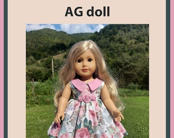 Molde e tutorial fotográfico para vestido de boneca AG de 45 cm (18 polegadas).