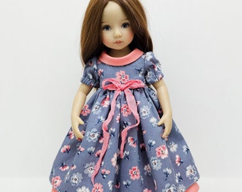 blue Dress  for Little Darling doll, pink, hand-sewn from cotton