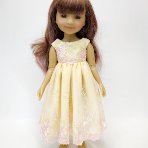 Delicate cotton dress in pastel pink colors for Ruby Red Dolls, hand-sewn from cotton