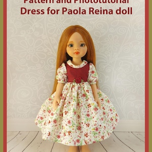 Pattern and phototuorial of a dress for a Paola Reina doll. PDF, made of cotton fabric