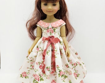 Evening elegant dress  for Ruby Red Dolls, hand-sewn from cotton