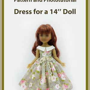 PDF-patroon en fotohandleiding voor een jurk voor poppen van 35 cm, gemaakt van katoen.
