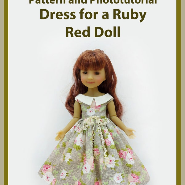 Pattern and phototuorial of a dress for a  Ruby Red Doll  PDF, made of cotton fabric