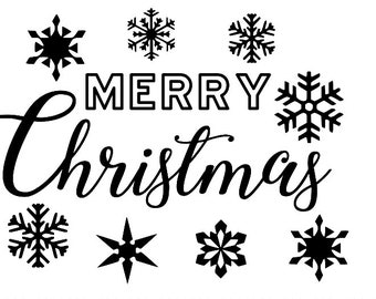 Merry Christmas with snowflakes svg, png and dxf file for crafting and cutting machines