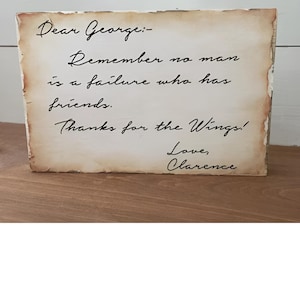 It’s a Wonderful Life Clarence Letter To George Angel Wings 5.5&quot; x 8.25&quot; Wood Sign