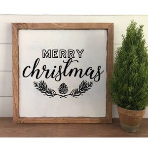 Feliz Navidad con cono de pino y ramas archivos SVG, DXF y PNG
