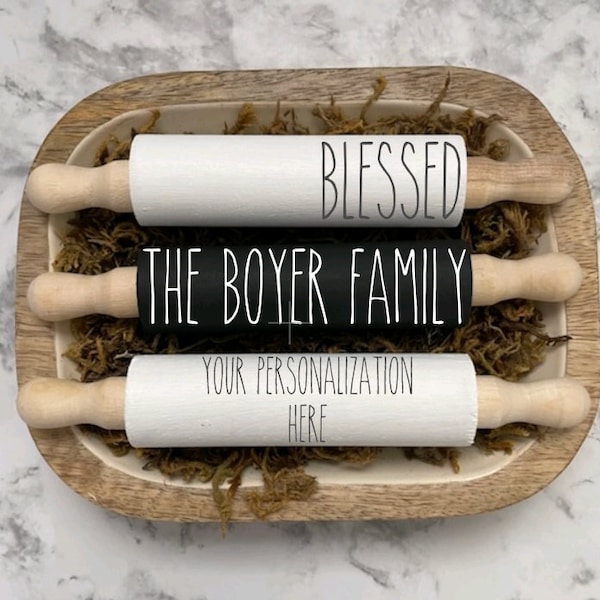 Personalized Mini Wood Rolling Pin, Farmhouse, Tiered Tray Decor, Custom, 7" Rolling Pin, Riser Decor